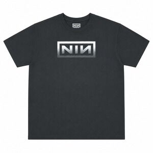 Nine Inch Nails NIN Silver Gradient Box Logo T-Shirt Mens Charcoal Black New